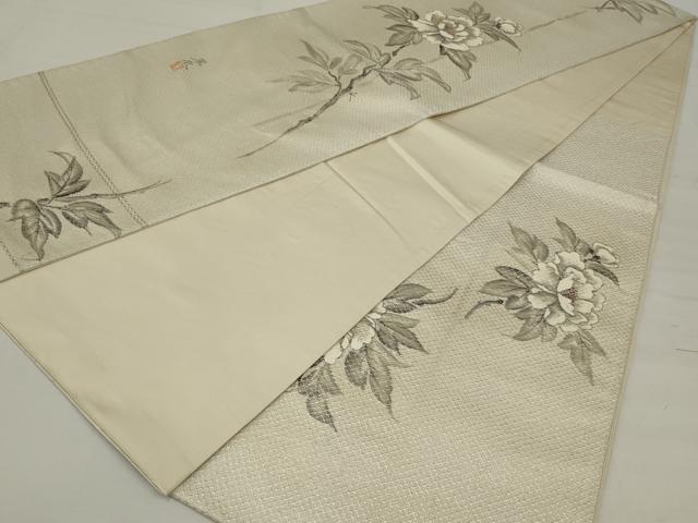 平和屋着物◎太鼓柄袋帯　作家物　手描き　枝花文　銀糸　正絹　逸品　AABM5614ou