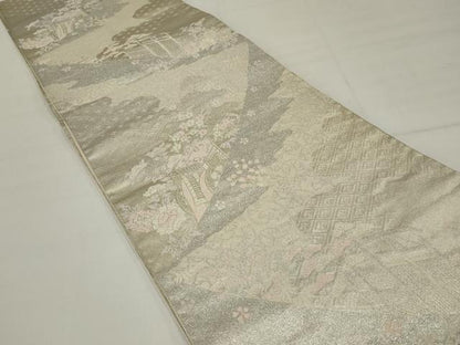 平和屋着物◎六通柄袋帯　唐織　御所車花松文　金銀糸　正絹　逸品　AABM5617ou