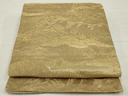 平和屋着物◎六通柄京袋帯　風景文　金糸　正絹　逸品　AABM5618ou