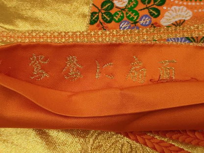 平和屋着物◎六通柄袋帯　唐織　鴛鴦に扇面　金糸　正絹　逸品　AABM5619ou