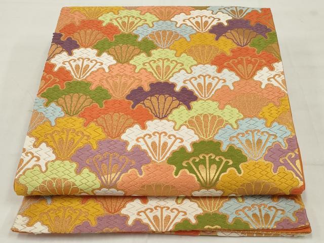 平和屋着物◎六通柄袋帯　唐織　雪輪松文　金糸　正絹　逸品　AABM5620ou