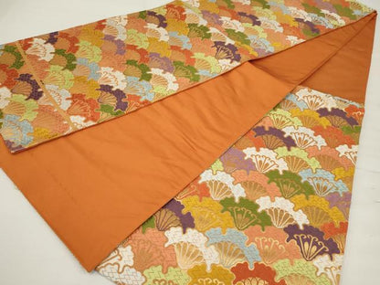 平和屋着物◎六通柄袋帯　唐織　雪輪松文　金糸　正絹　逸品　AABM5620ou