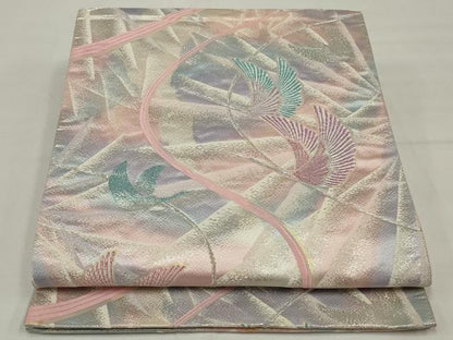 平和屋着物◎六通柄袋帯　飛鶴文　銀糸　正絹　逸品　AABM5622ou