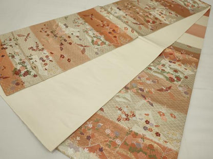 平和屋着物◎六通柄袋帯　唐織　短冊鳳凰花文　金銀糸　正絹　逸品　AABM5624ou