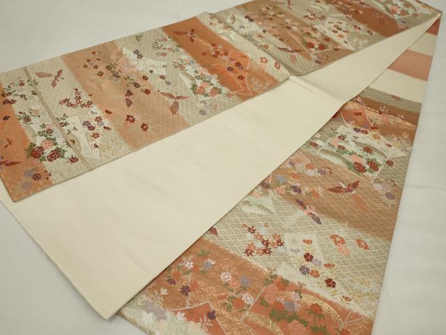 平和屋着物◎六通柄袋帯　唐織　短冊鳳凰花文　金銀糸　正絹　逸品　AABM5624ou