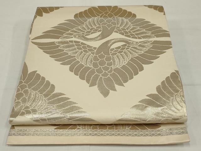 平和屋着物◎丸帯　双鶴文　金糸　正絹　逸品　AABM5627ou