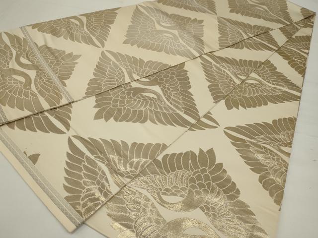平和屋着物◎丸帯　双鶴文　金糸　正絹　逸品　AABM5627ou
