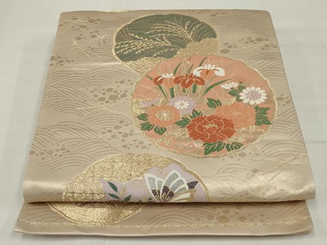 平和屋着物◎六通柄袋帯　唐織　花丸文　金糸　正絹　逸品　AABM5632ou