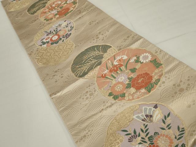 平和屋着物◎六通柄袋帯　唐織　花丸文　金糸　正絹　逸品　AABM5632ou