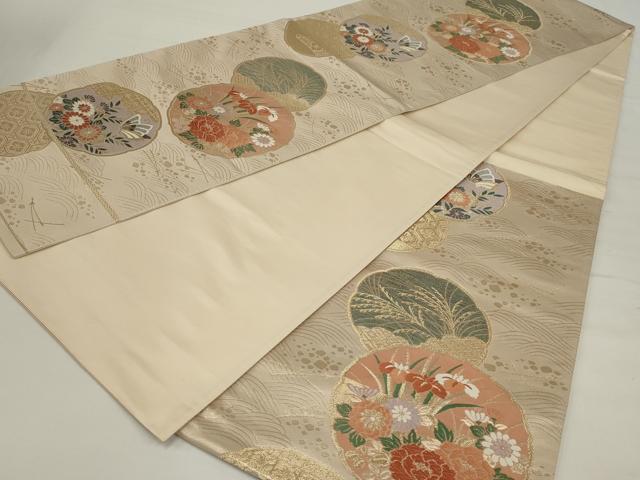 平和屋着物◎六通柄袋帯　唐織　花丸文　金糸　正絹　逸品　AABM5632ou