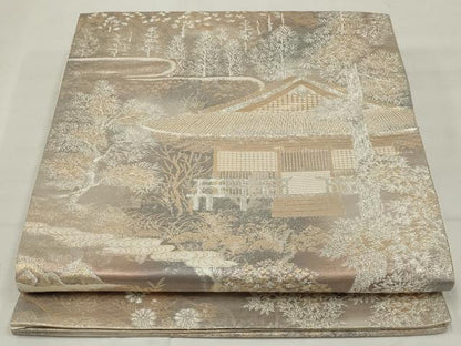 平和屋着物◎六通柄袋帯　京楽錦　樹林文　二重引箔　金銀糸　正絹　逸品　AABM5633ou