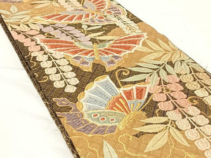 平和屋着物◎佐賀錦　六通柄袋帯　唐織　舞蝶文　金糸　正絹　逸品　AABM5641dk