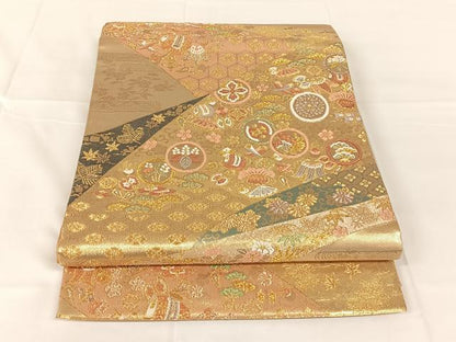 平和屋着物◎六通柄袋帯　花宝尽くし　金糸　正絹　逸品　AABM5645dk