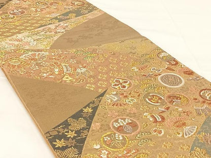 平和屋着物◎六通柄袋帯　花宝尽くし　金糸　正絹　逸品　AABM5645dk