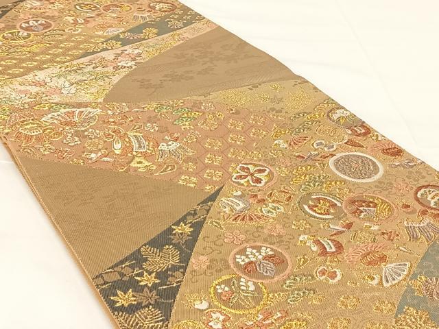 平和屋着物◎六通柄袋帯　花宝尽くし　金糸　正絹　逸品　AABM5645dk