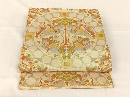 平和屋着物◎佐賀錦　六通柄袋帯　狩猟文　金糸　正絹　逸品　AABM5649dk
