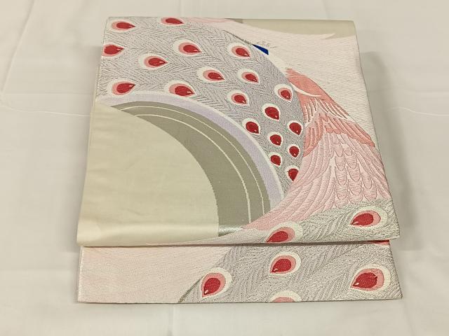 平和屋着物◎六通柄袋帯　唐織　孔雀文　銀糸　正絹　逸品　AABM5652dk