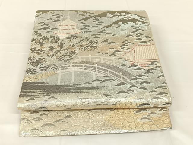 平和屋着物◎六通柄袋帯　渡橋風景文　金銀糸　正絹　逸品　AABM5654dk