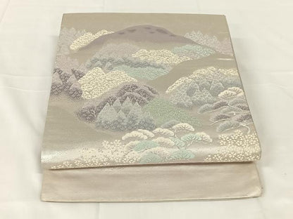 平和屋着物◎西陣　五匠織物　六通柄袋帯　樹林文　銀糸　正絹　逸品　AABM5655dk