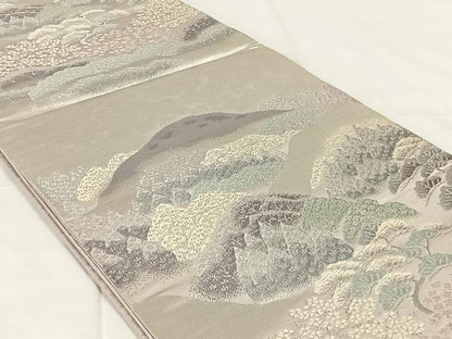 平和屋着物◎西陣　五匠織物　六通柄袋帯　樹林文　銀糸　正絹　逸品　AABM5655dk