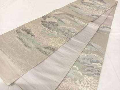 平和屋着物◎西陣　五匠織物　六通柄袋帯　樹林文　銀糸　正絹　逸品　AABM5655dk