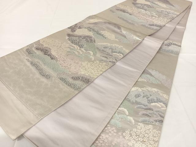 平和屋着物◎西陣　五匠織物　六通柄袋帯　樹林文　銀糸　正絹　逸品　AABM5655dk