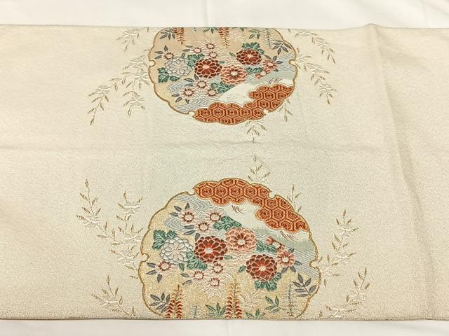 平和屋着物◎太鼓柄袋帯　雪輪花鳥文　金糸　正絹　逸品　AABM5658dk
