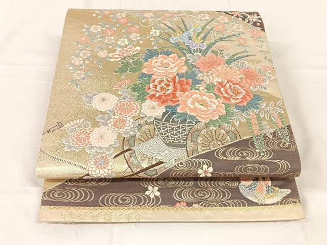 平和屋着物◎六通柄袋帯　唐織　九百錦　銀繍花車立　金糸　正絹　逸品　AABM5659dk