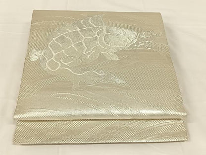 平和屋着物◎本場筑前博多織　六通柄袋帯　荒磯　銀糸　正絹　逸品　AABM5663dk