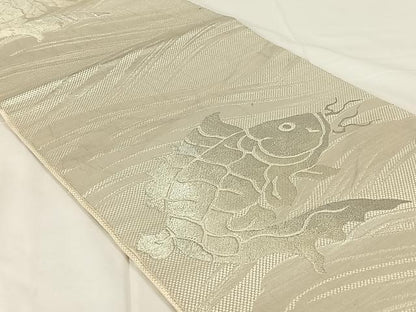 平和屋着物◎本場筑前博多織　六通柄袋帯　荒磯　銀糸　正絹　逸品　AABM5663dk