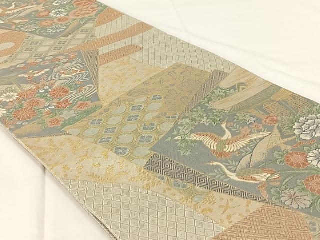 平和屋着物◎佐賀錦　六通柄袋帯　飛鶴花文　金銀糸　正絹　逸品　AABM5664dk