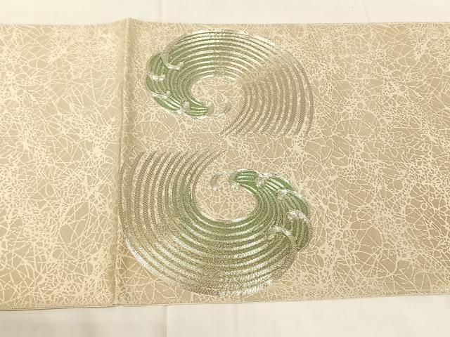 平和屋着物◎太鼓柄袋帯　駒刺繍　立波文　金糸　正絹　逸品　AABM5666dk