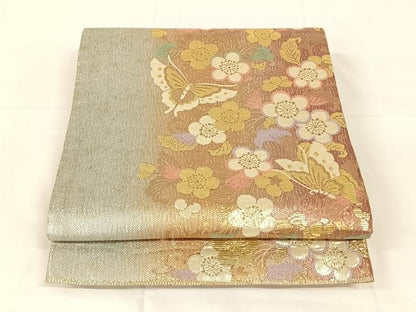 平和屋着物◎六通柄袋帯　花蝶文　金銀糸　正絹　逸品　AABM5667dk