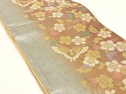 平和屋着物◎六通柄袋帯　花蝶文　金銀糸　正絹　逸品　AABM5667dk