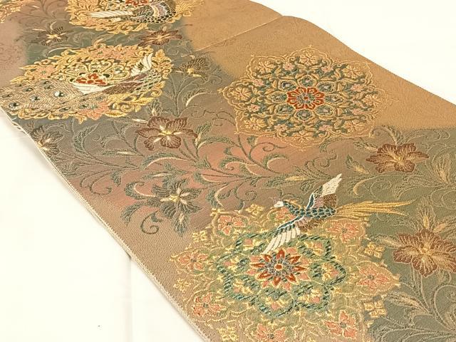平和屋着物◎両面六通柄袋帯　孔雀唐花流水文　金銀糸　正絹　逸品　AABM5673dk