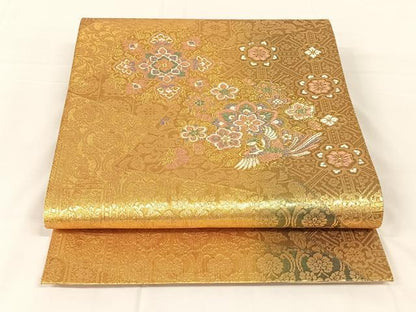 平和屋着物◎六通柄袋帯　唐織　鳳凰花文　金糸　正絹　逸品　AABM5675dk