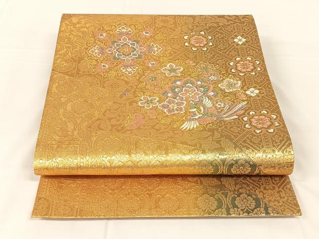 平和屋着物◎六通柄袋帯　唐織　鳳凰花文　金糸　正絹　逸品　AABM5675dk