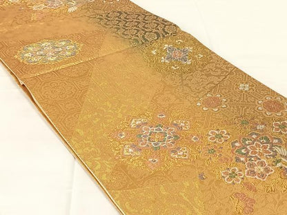 平和屋着物◎六通柄袋帯　唐織　鳳凰花文　金糸　正絹　逸品　AABM5675dk