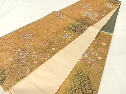 平和屋着物◎六通柄袋帯　唐織　鳳凰花文　金糸　正絹　逸品　AABM5675dk