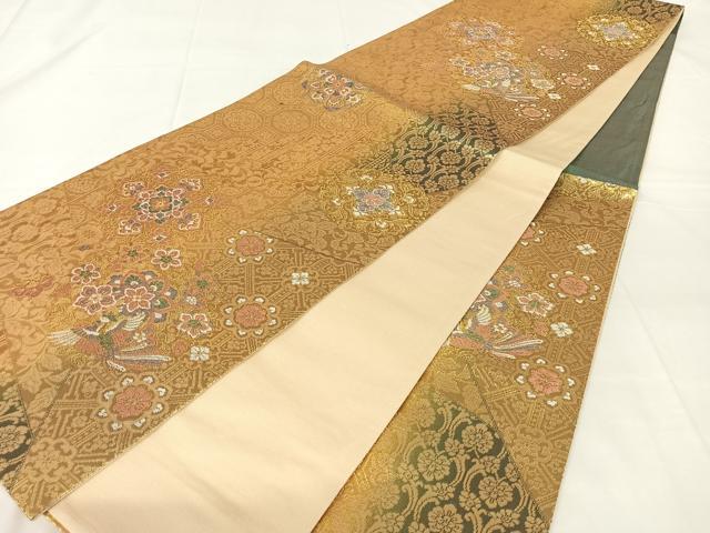 平和屋着物◎六通柄袋帯　唐織　鳳凰花文　金糸　正絹　逸品　AABM5675dk