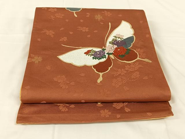 平和屋着物◎六通柄袋帯　唐織　紫野美術工芸　舞蝶文　金糸　正絹　逸品　AABM5677dk