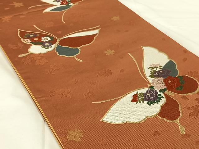 平和屋着物◎六通柄袋帯　唐織　紫野美術工芸　舞蝶文　金糸　正絹　逸品　AABM5677dk