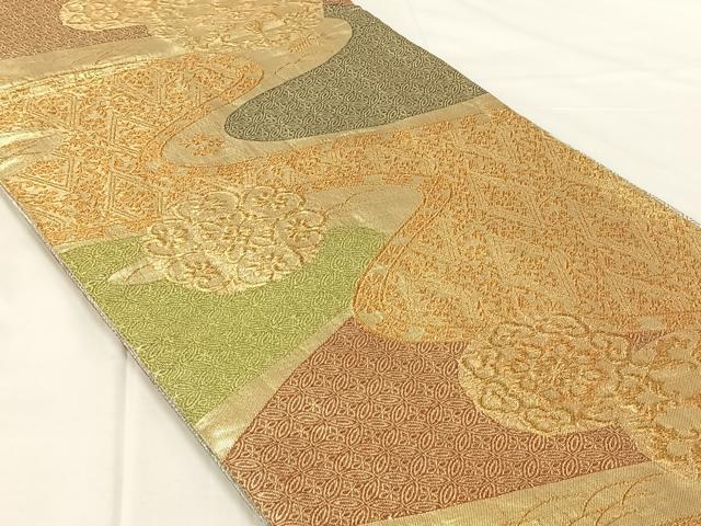 平和屋着物◎両面六通柄袋帯　正倉院花文　金銀糸　正絹　逸品　AABM5680dk
