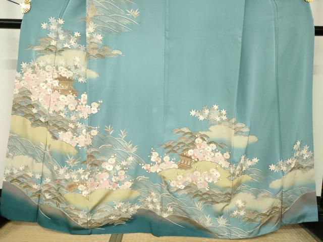 平和屋着物●中国三大刺繍　汕頭刺繍　スワトウ刺繍　総刺繍　訪問着　風景花文　暈し染め　金糸　正絹　逸品　AABM5681ck
