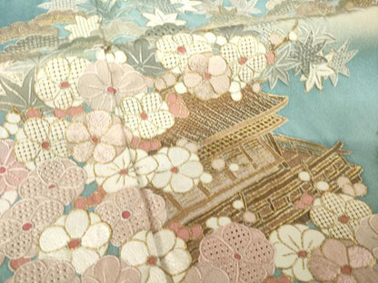 平和屋着物●中国三大刺繍　汕頭刺繍　スワトウ刺繍　総刺繍　訪問着　風景花文　暈し染め　金糸　正絹　逸品　AABM5681ck