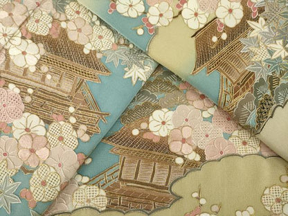 平和屋着物●中国三大刺繍　汕頭刺繍　スワトウ刺繍　総刺繍　訪問着　風景花文　暈し染め　金糸　正絹　逸品　AABM5681ck
