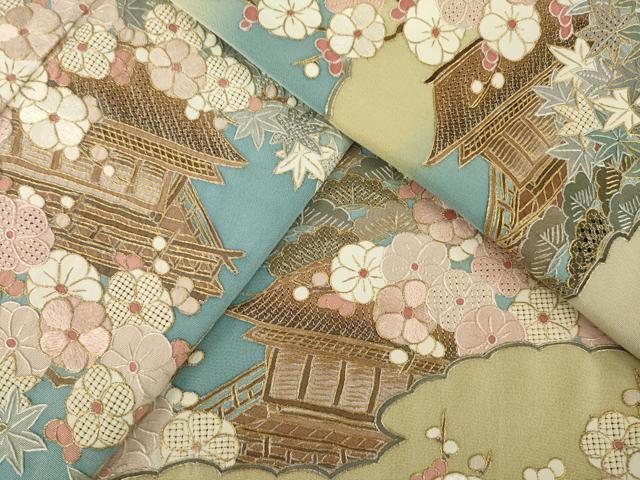 平和屋着物●中国三大刺繍　汕頭刺繍　スワトウ刺繍　総刺繍　訪問着　風景花文　暈し染め　金糸　正絹　逸品　AABM5681ck