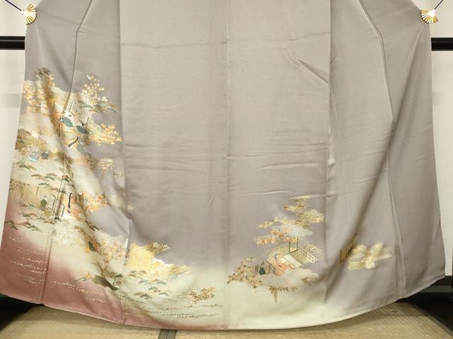 平和屋着物●訪問着　人物風景文　暈し染め　金彩　正絹　逸品　AABM5684ck
