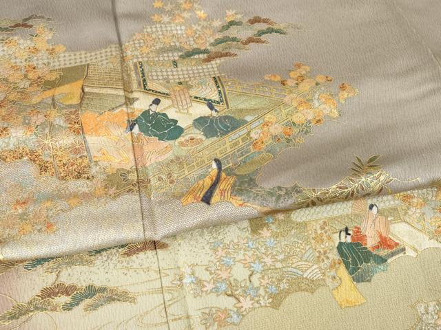 平和屋着物●訪問着　人物風景文　暈し染め　金彩　正絹　逸品　AABM5684ck