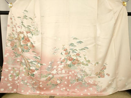 平和屋着物●訪問着　刺繍　風景花文　暈し染め　正絹　逸品　AABM5686ck